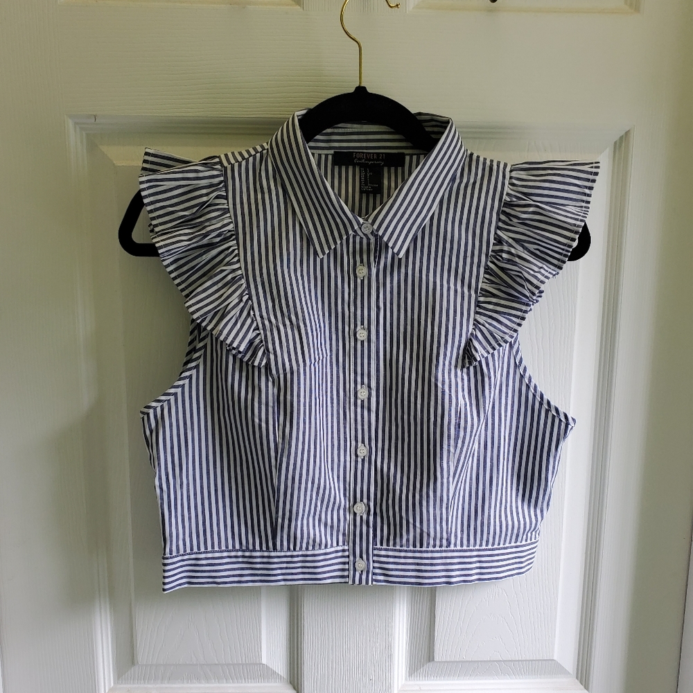 forever 21 contemporary croptop striped blue/white